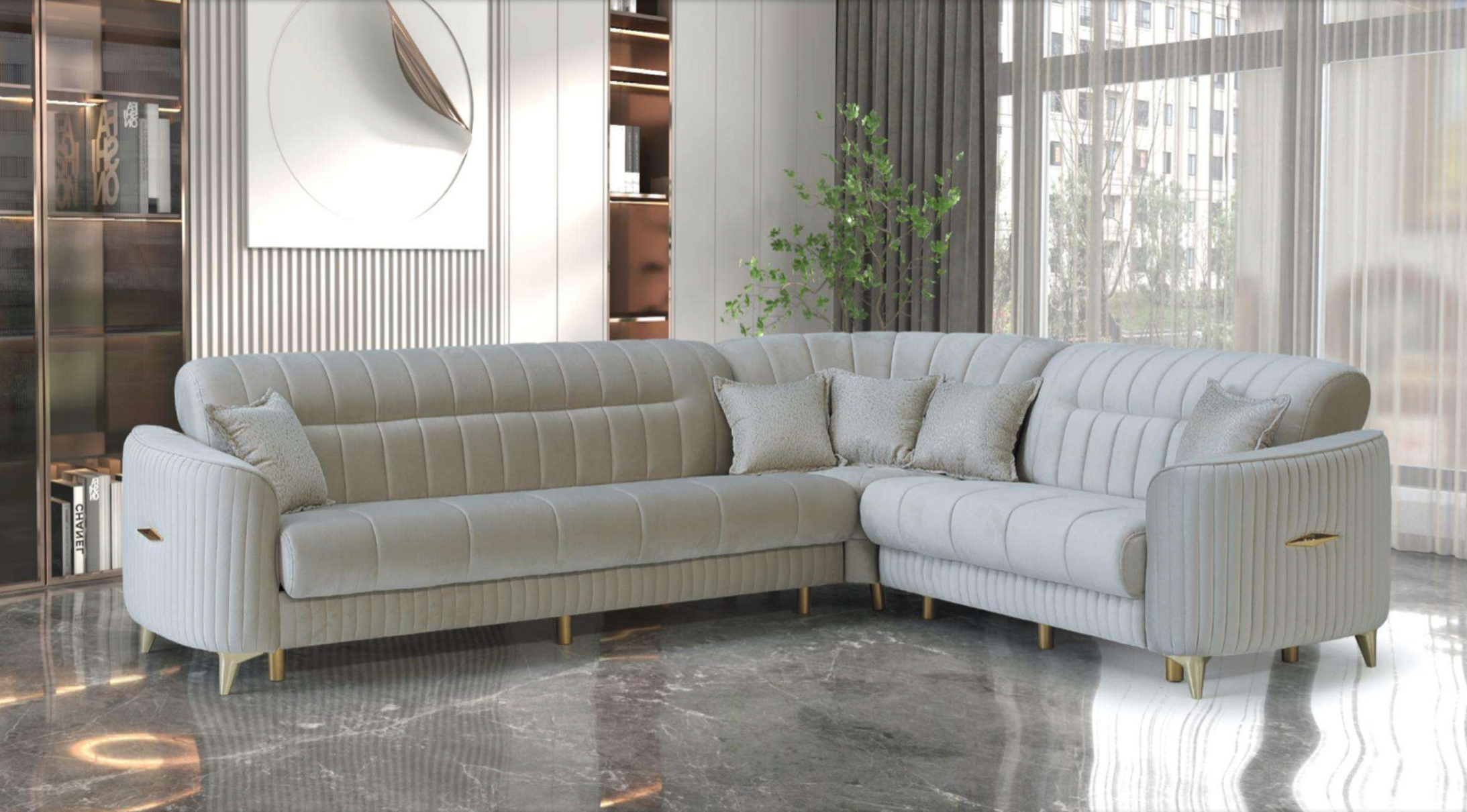 Pera Cream Corner Sofa Bed Set
