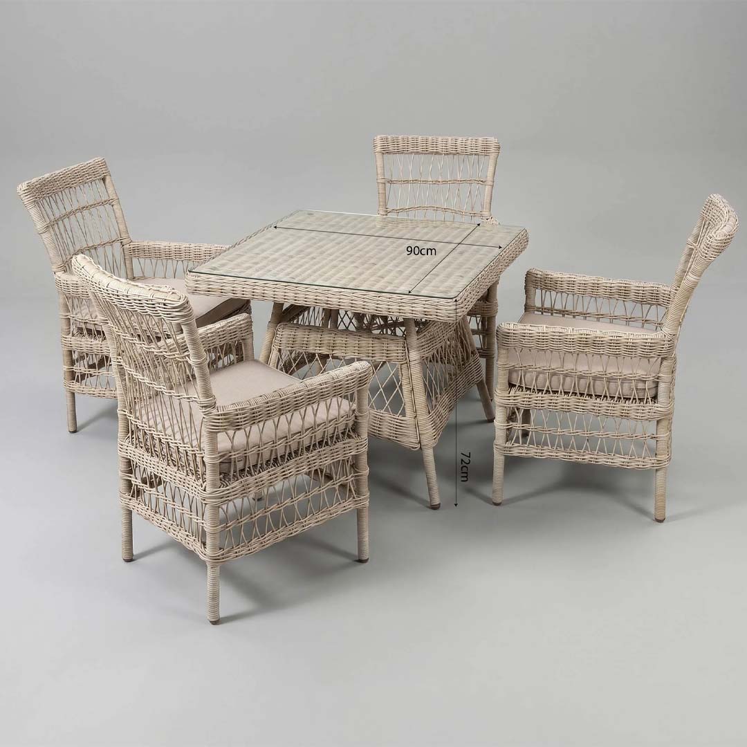 Sienna 4 Seater Rattan Garden Dining Set with Glass Top Table