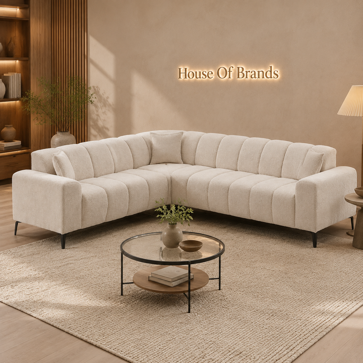 Snowfall Cream Chenille Corner Sofa Set