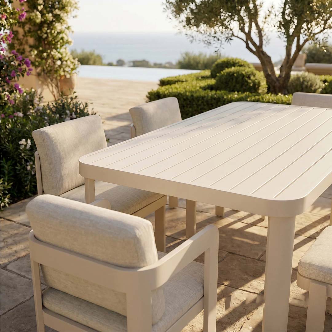 Sorrento 6 Seater Aluminium Garden Dining Set with Rectangular Table – Taupe Outdoor Dining Furniture