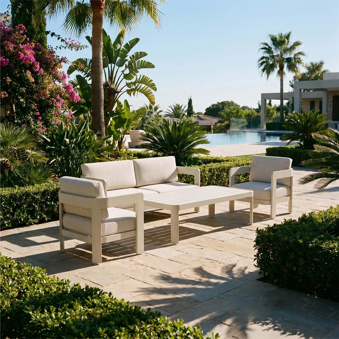 Sorrento 5 Seater Aluminium Garden Sofa Set with Coffee Table – Taupe Outdoor Lounge Furniture