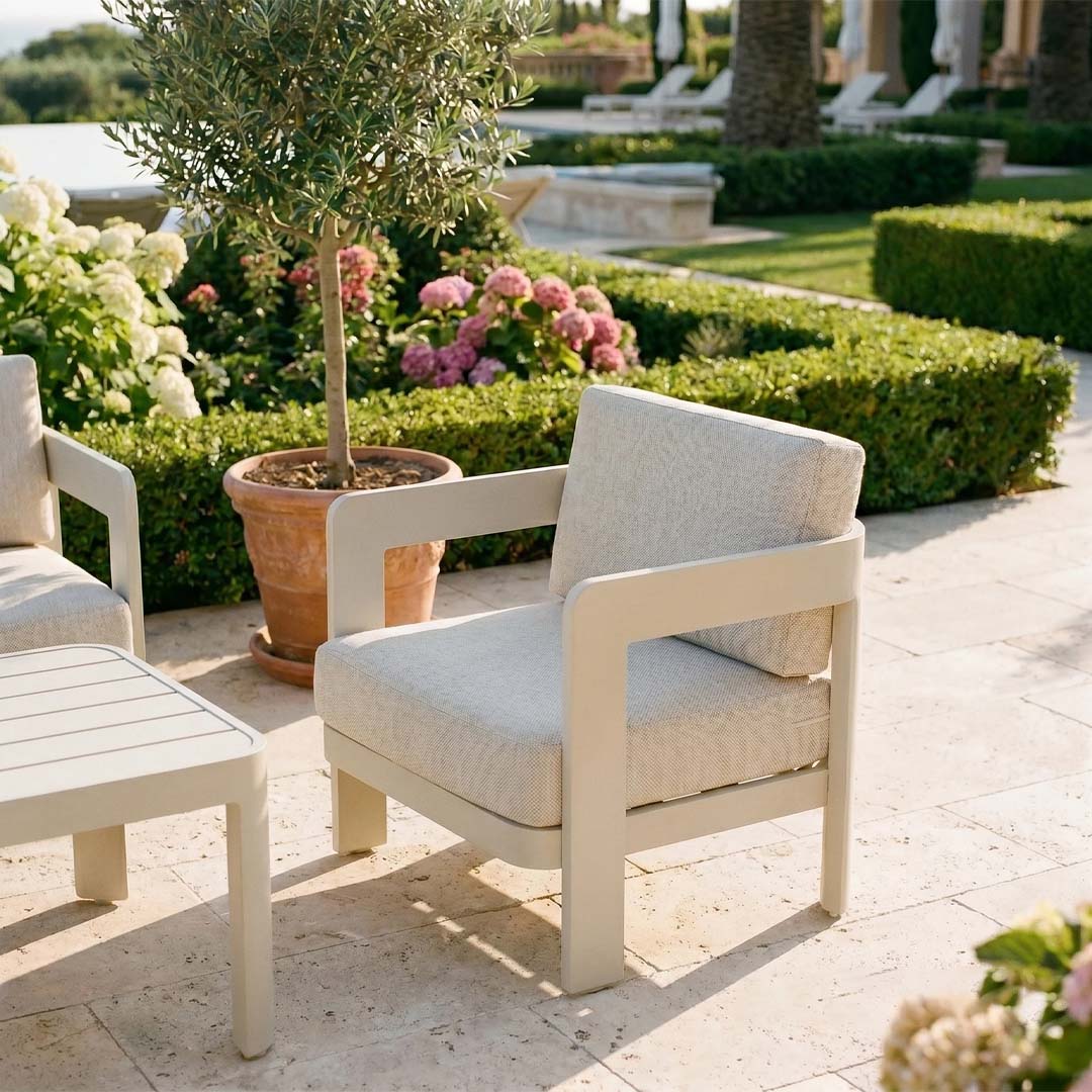Sorrento 5 Seater Aluminium Garden Sofa Set with Coffee Table – Taupe Outdoor Lounge Furniture