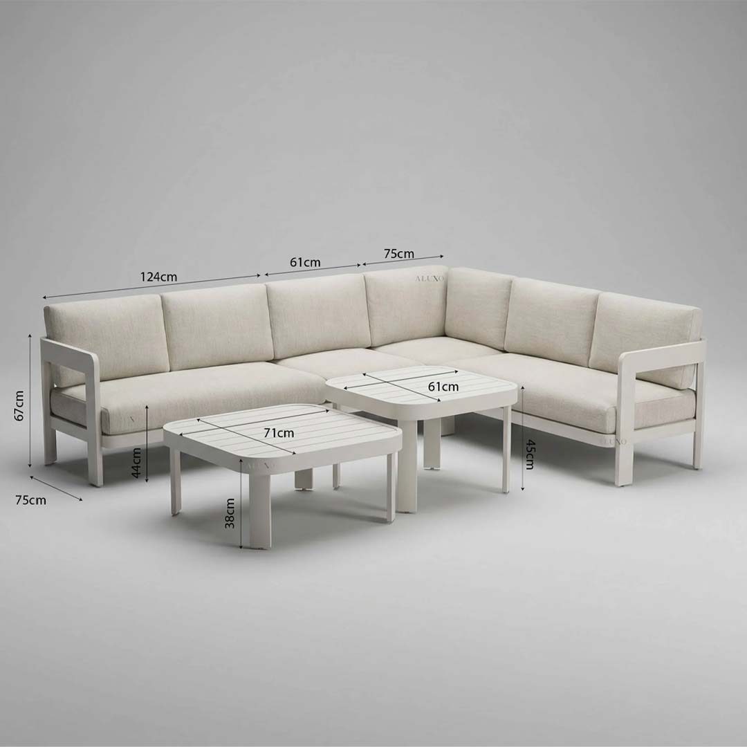 Sorrento 6 Seater Aluminium Garden Corner Sofa Set with 2 Coffee Tables – Taupe Outdoor Lounge Furniture