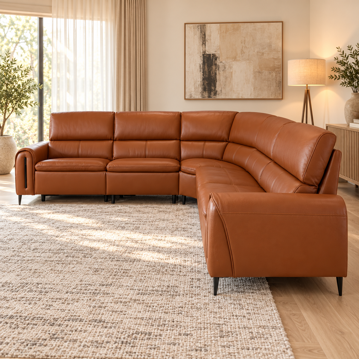 Arizona Tan Leather Electric Recliner Corner Sofa