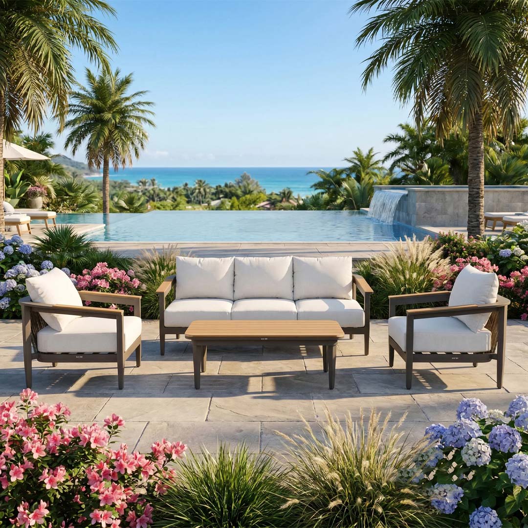 Terra 5 Seater Aluminium Garden Sofa Set with PS Wood Coffee Table