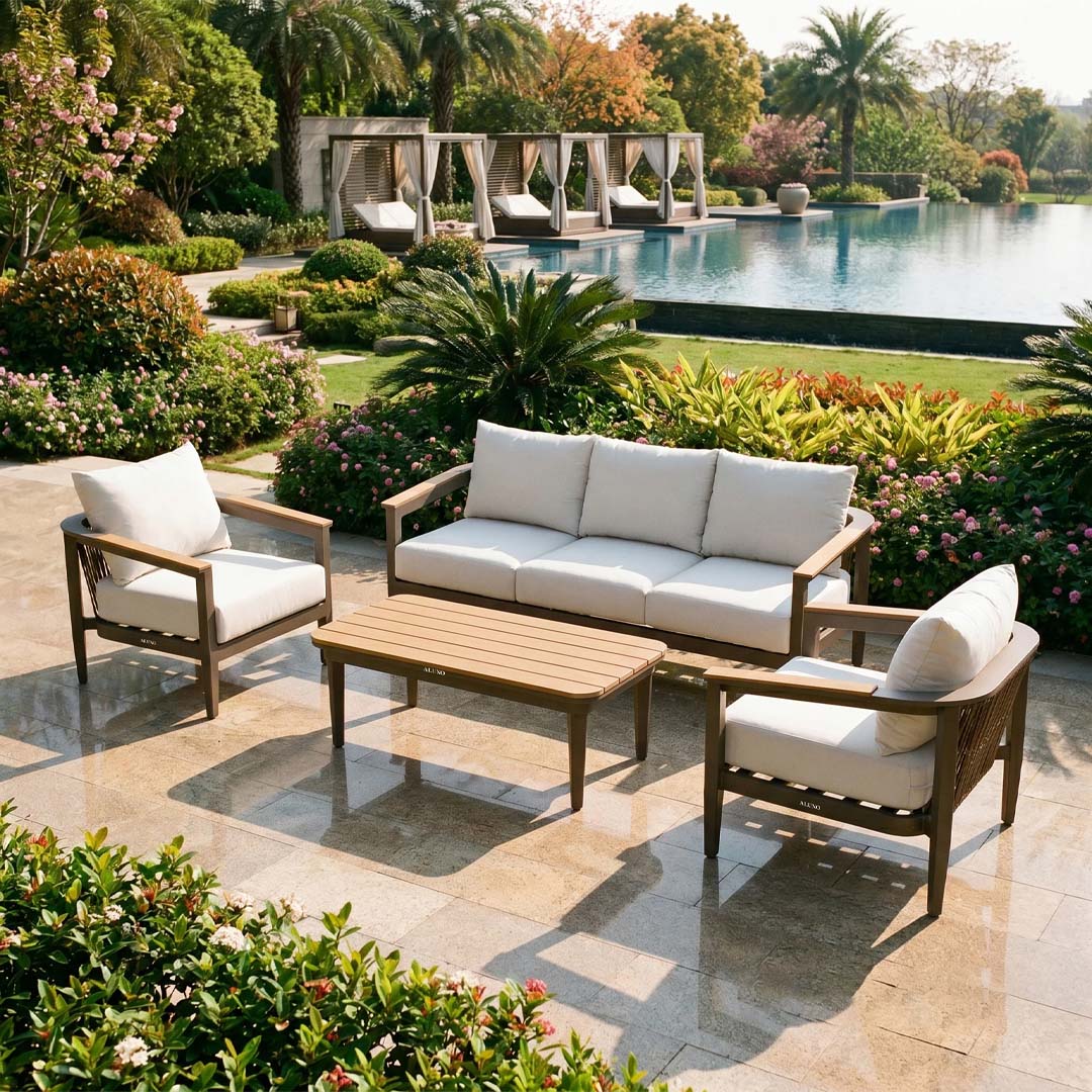 Terra 5 Seater Aluminium Garden Sofa Set with PS Wood Coffee Table