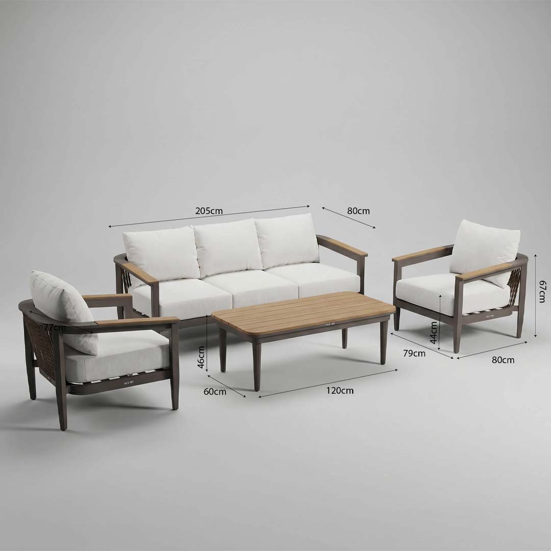 Terra 5 Seater Aluminium Garden Sofa Set with PS Wood Coffee Table