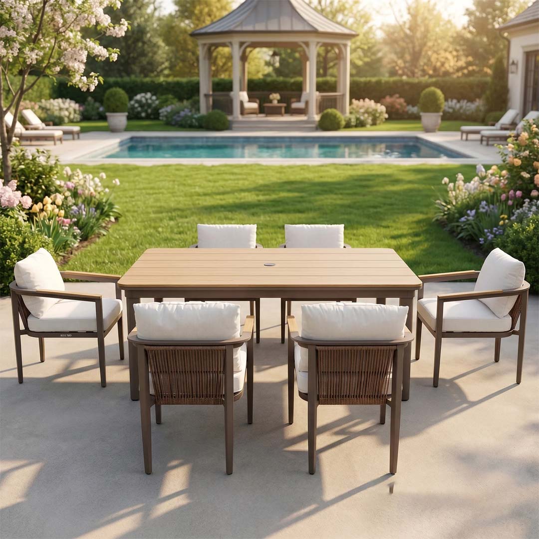 Terra 6 Seater Aluminium Garden Dining Set with Rectangular PS Wood Table