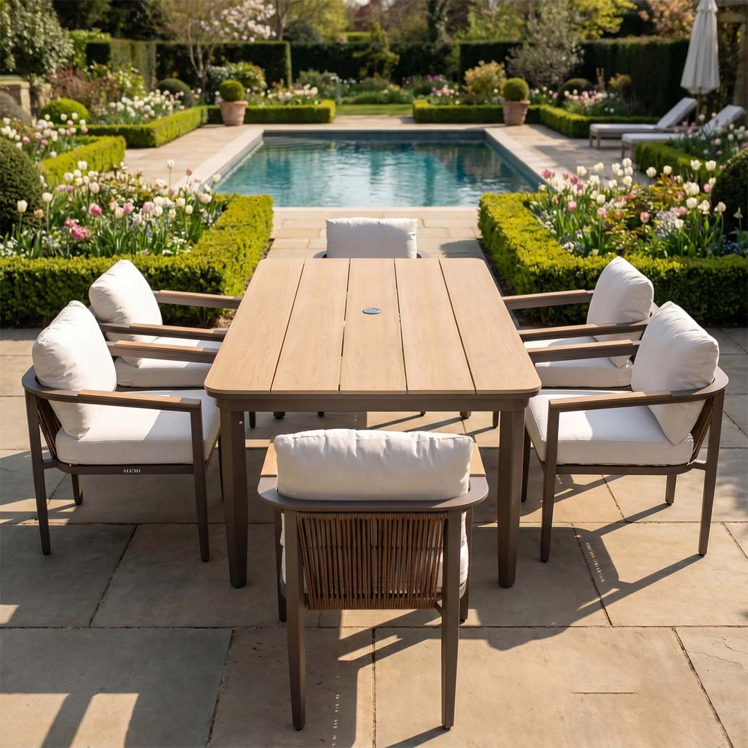 Terra 6 Seater Aluminium Garden Dining Set with Rectangular PS Wood Table
