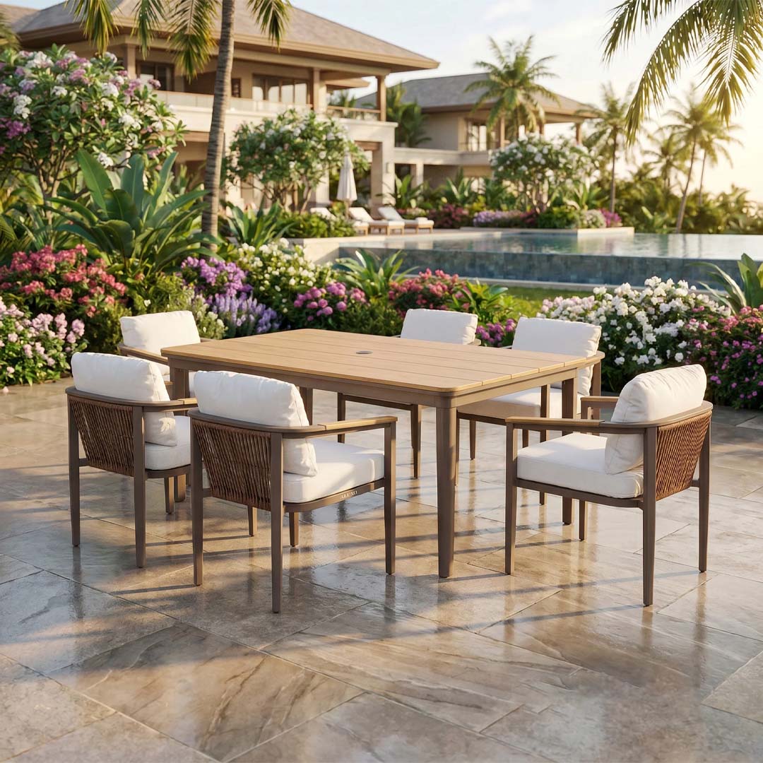 Terra 6 Seater Aluminium Garden Dining Set with Rectangular PS Wood Table