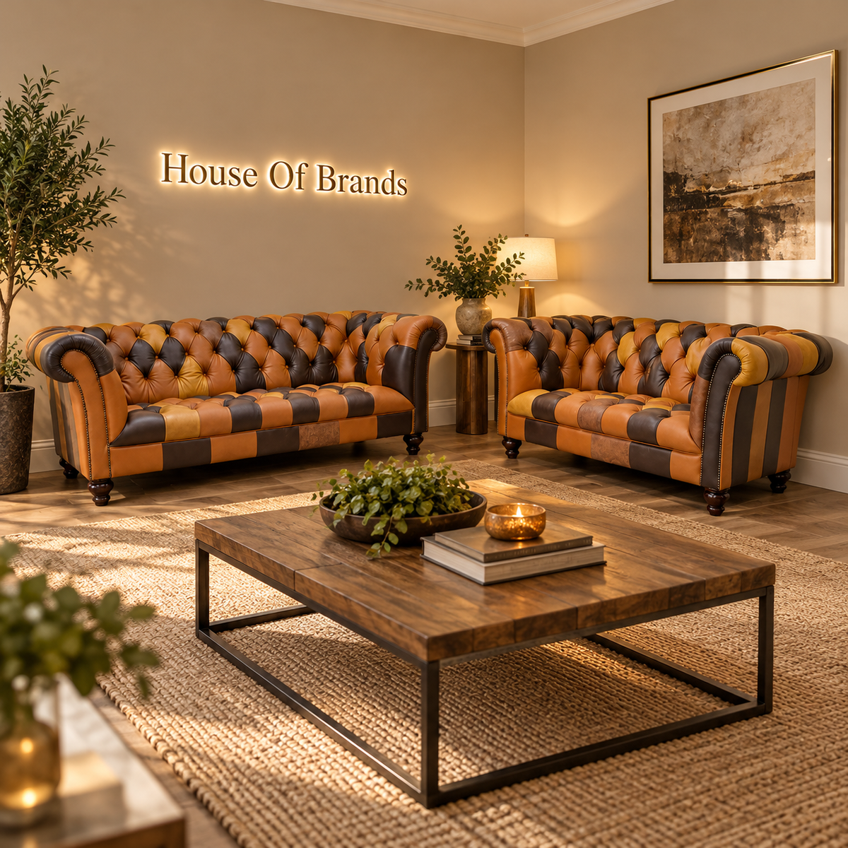 Brown Patchwork Leather Sofa