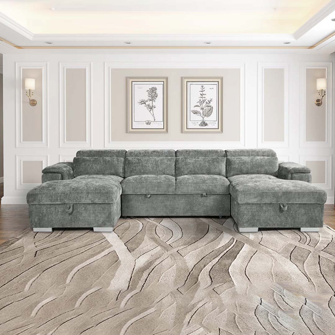 Luna U Shape Sofa Bed with Storage Grey
