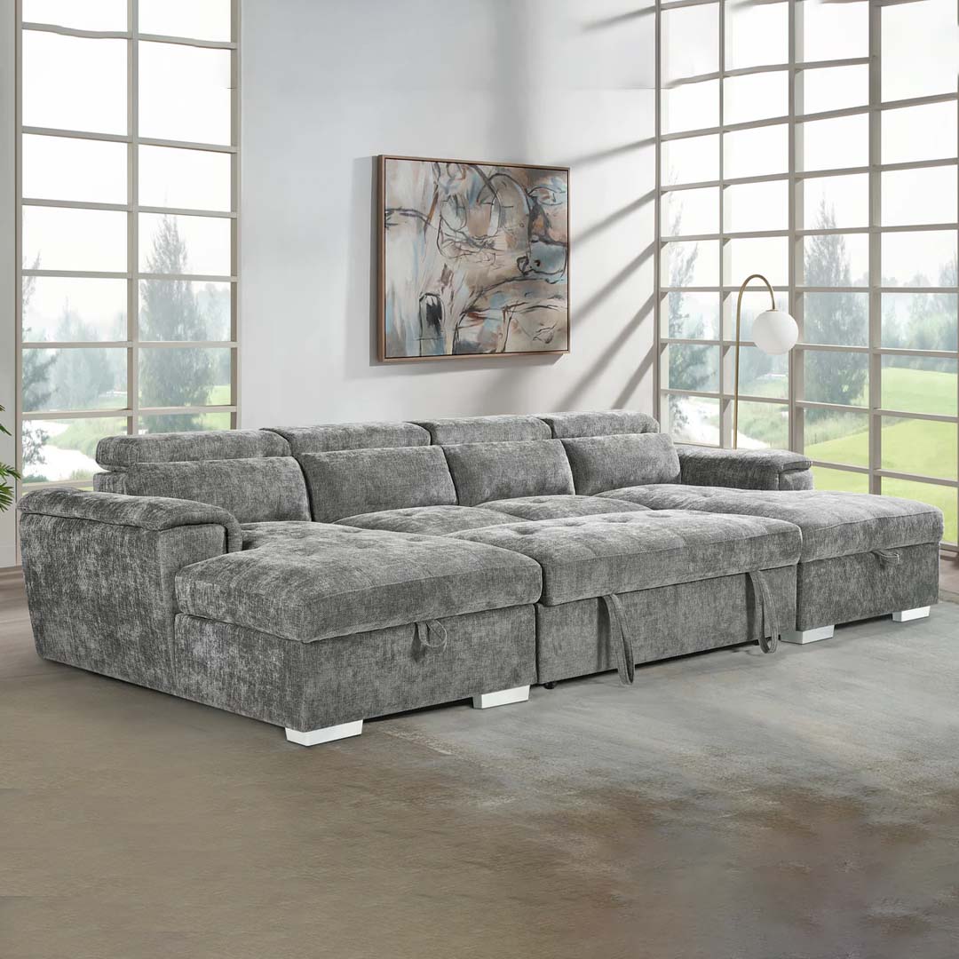 Luna U Shape Sofa Bed with Storage Grey
