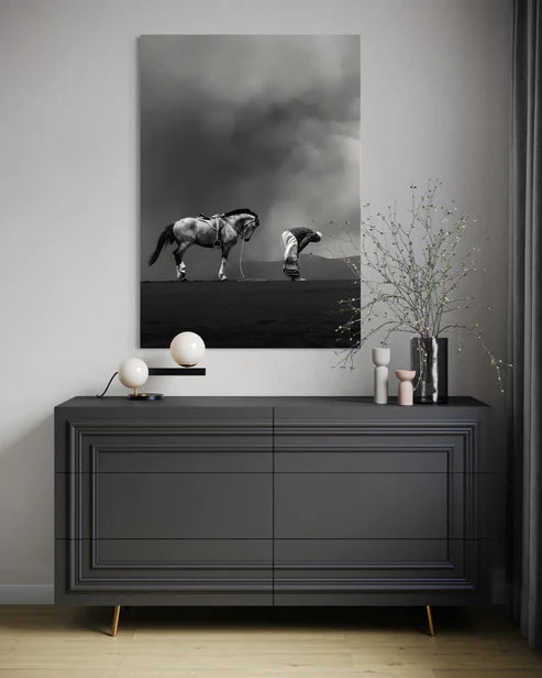 Unity in Prayer – Man and Horse in Worship Canvas