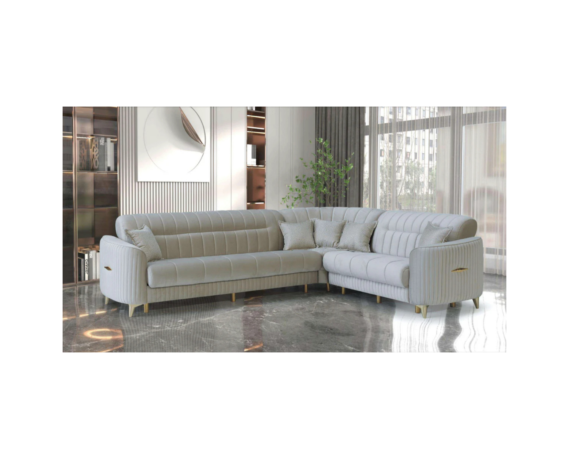 Pera Cream Corner Sofa Bed Set