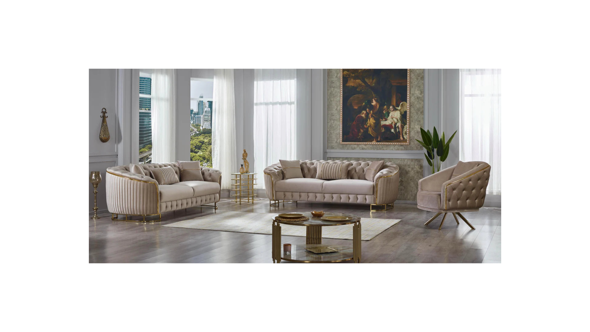Vienna Luxe Beige Sofa Set