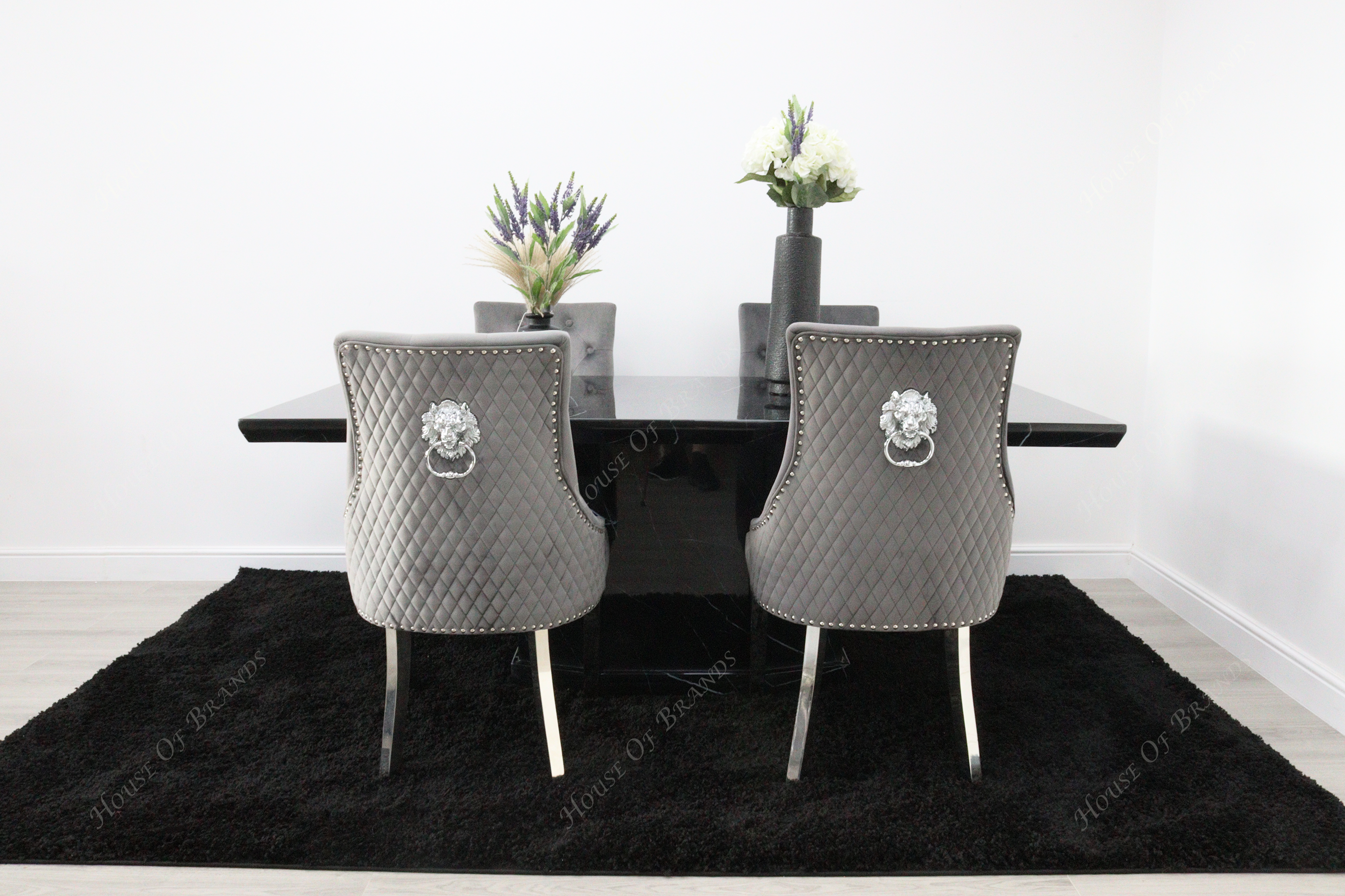 Nebula Black Marble Dining Table with 4 Majestic Velvet Knockerback Chair