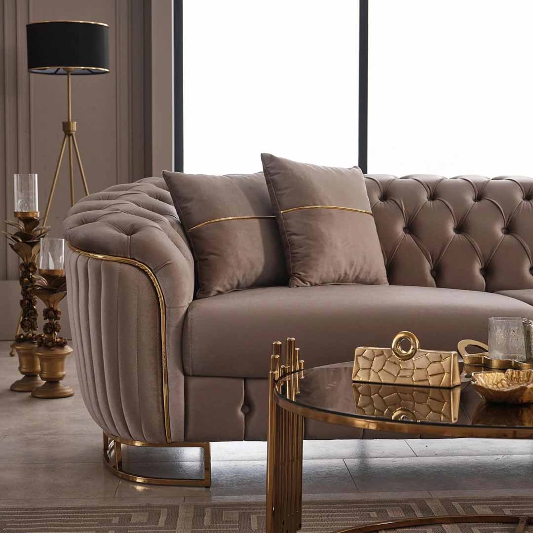 Vienna Luxe Premium Velvet Corner Sofa – Turkish Chesterfield Style – L-Shaped Sofa