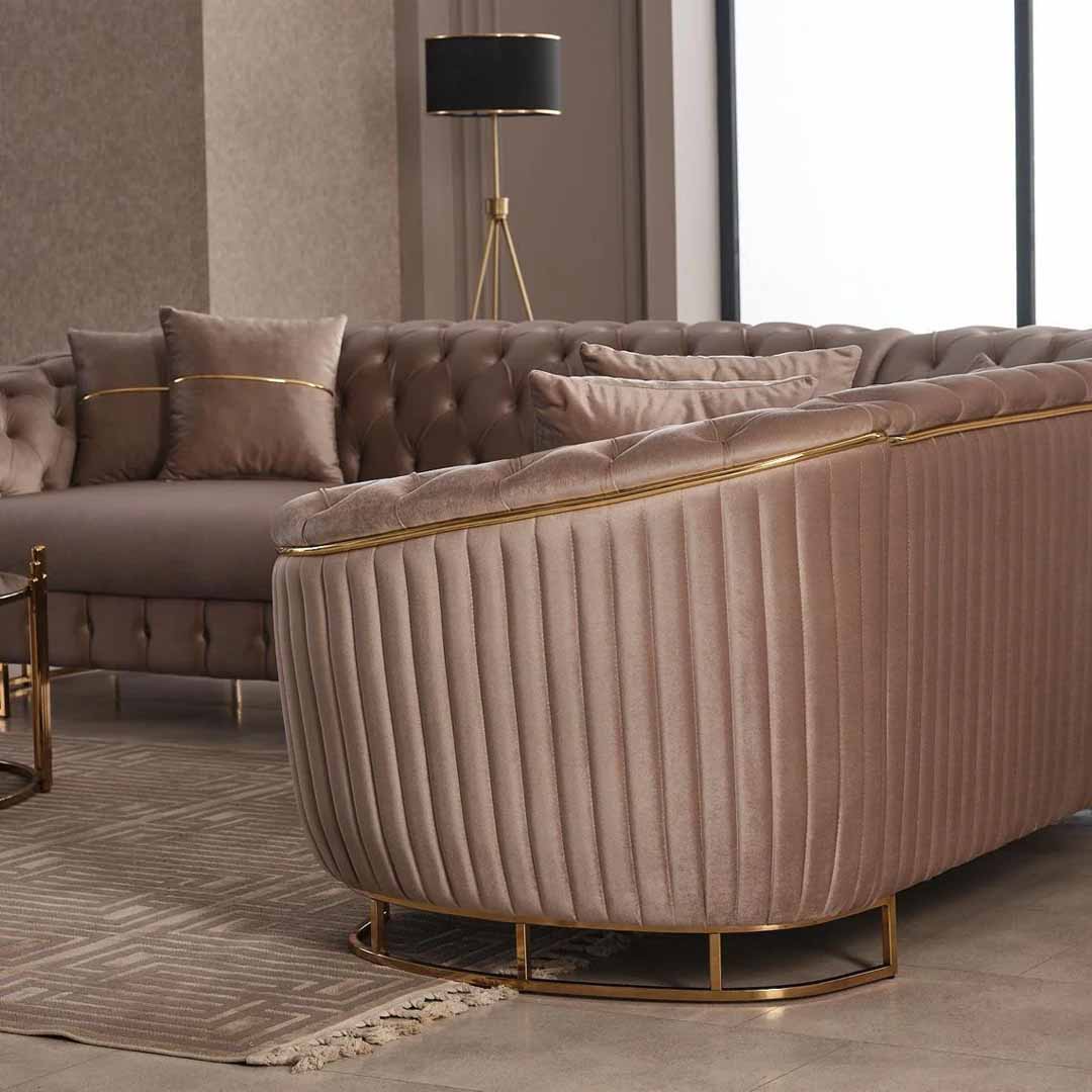 Vienna Luxe Premium Velvet Corner Sofa – Turkish Chesterfield Style – L-Shaped Sofa