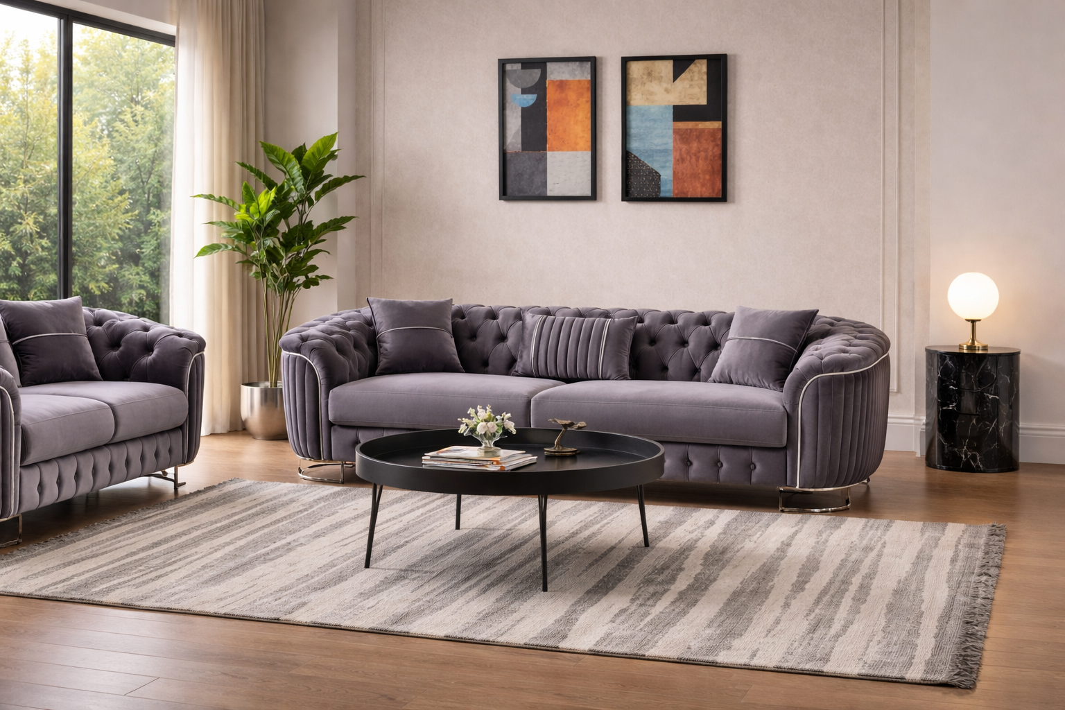 Vienna Luxe Grey Sofa Set