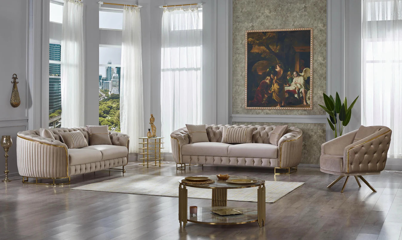 Vienna Luxe Beige Sofa Set 3+2
