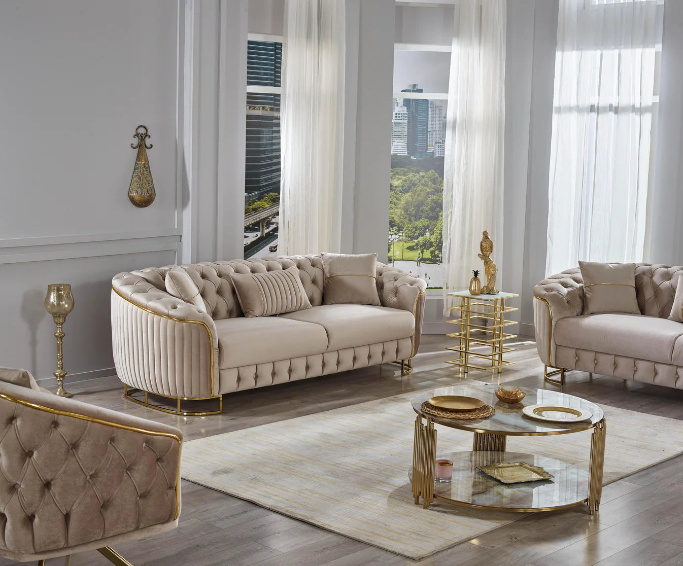 Vienna Luxe Beige Sofa Set 3+2