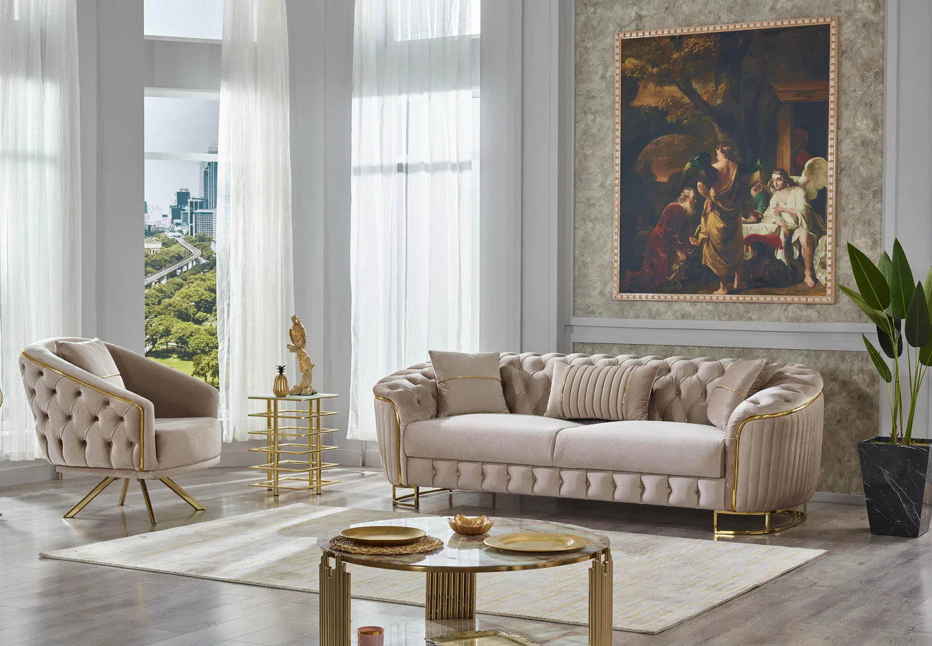 Vienna Luxe Beige Sofa Set 3+2