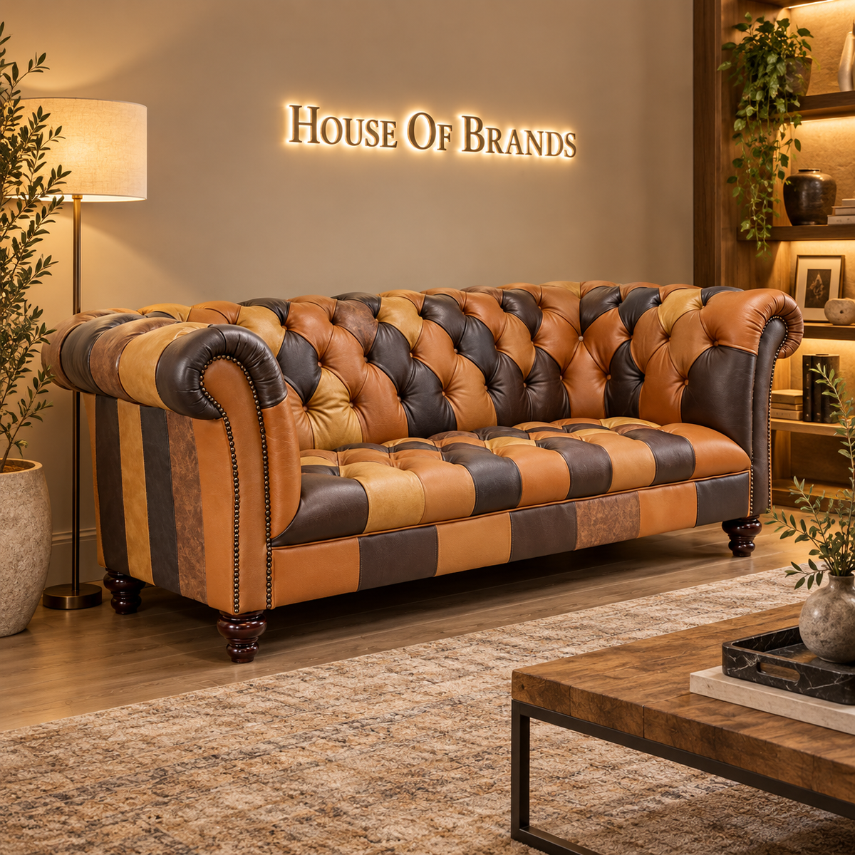 Brown Patchwork Leather Sofa