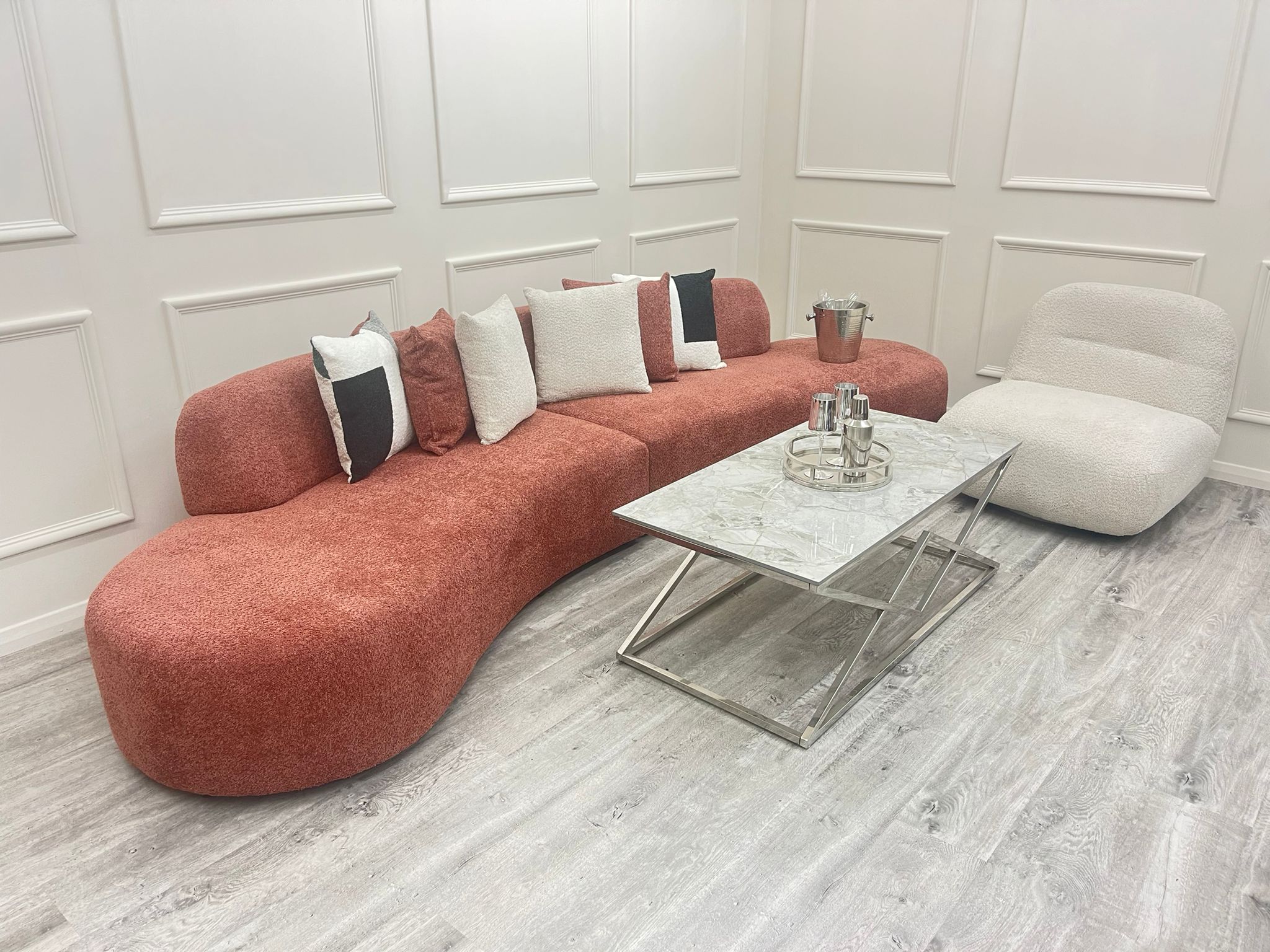 Blush Miami Curved Cinema Boucle Sofa