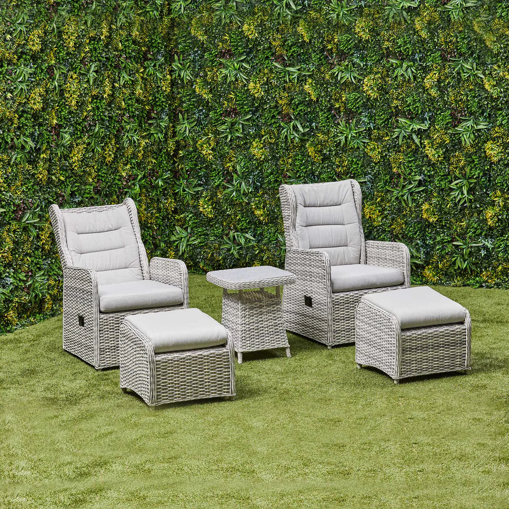 Willow Rattan and Aluminum Frame Reclining Lounge Set – Beige