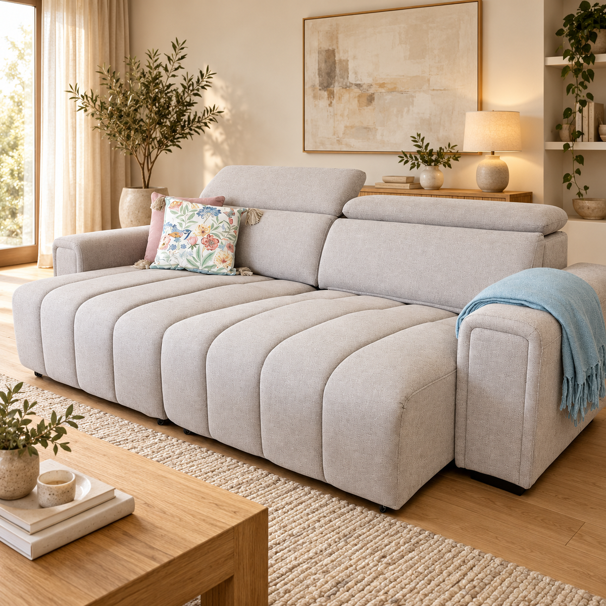 April Beige Electric Sofa Bed 3 Seater