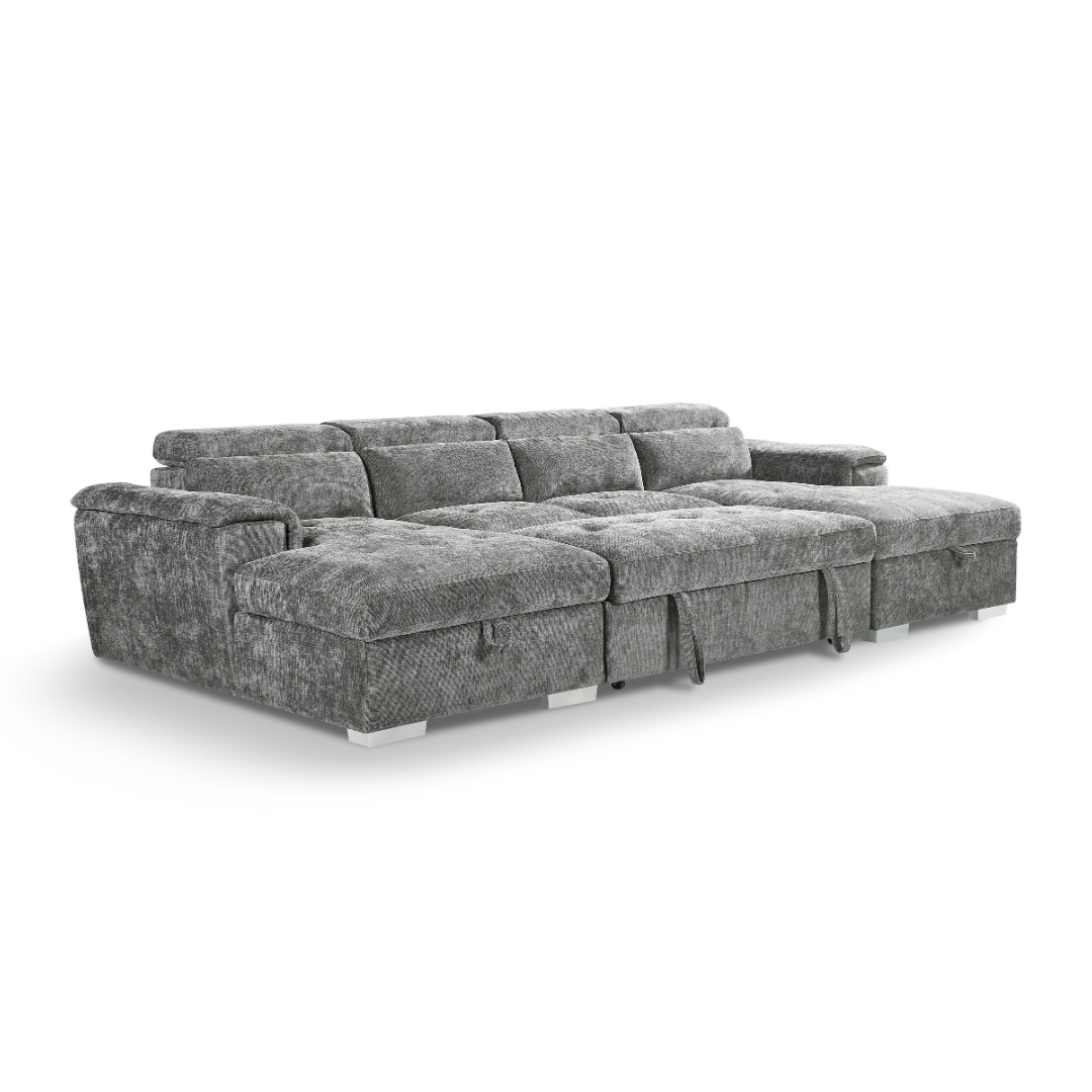 Alaya Grey U-Shape Sofabed with Dual Storage & Adjustable Headrests