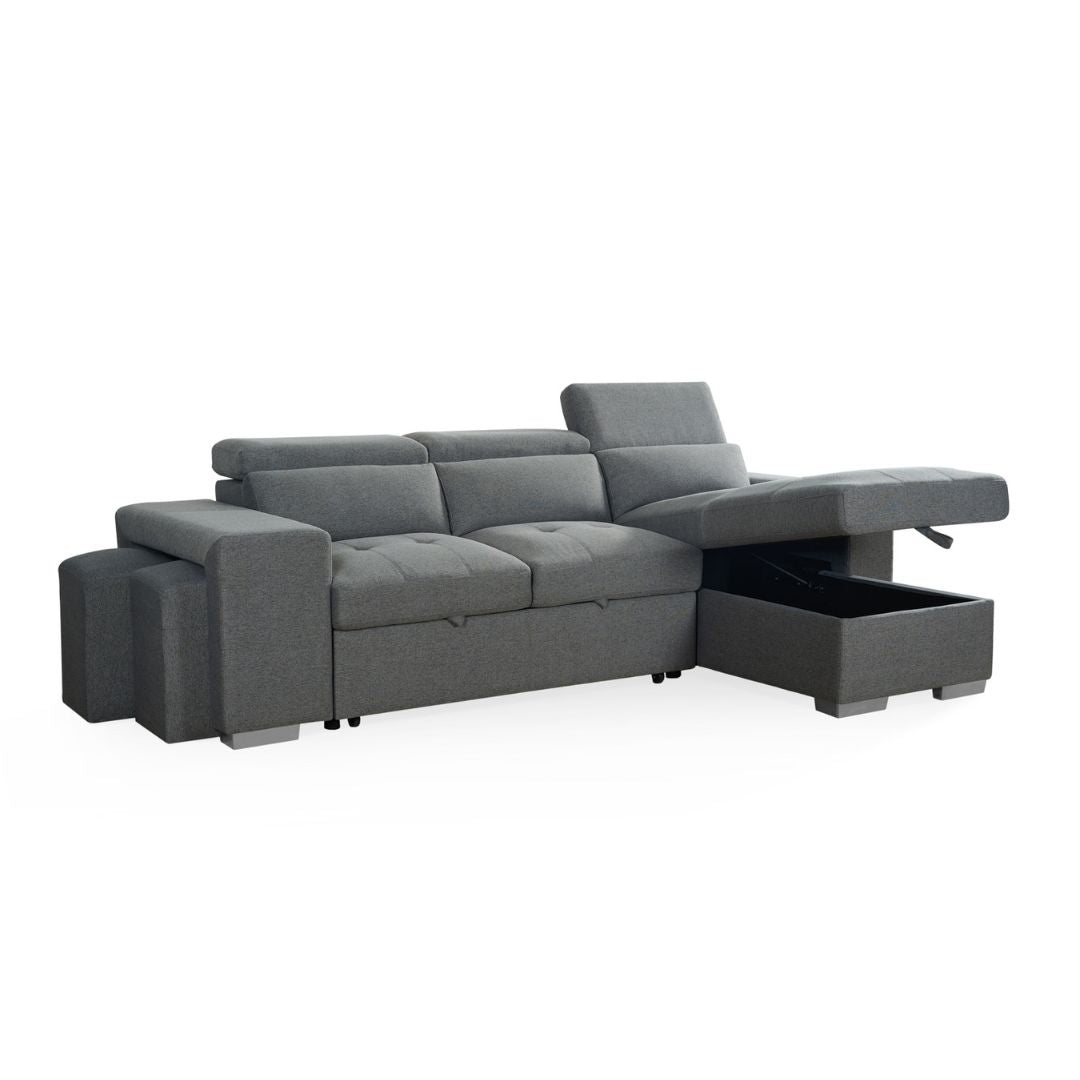 Artemis Universal Corner Sofabed in Grey with Storage & Adjustable Headrests
