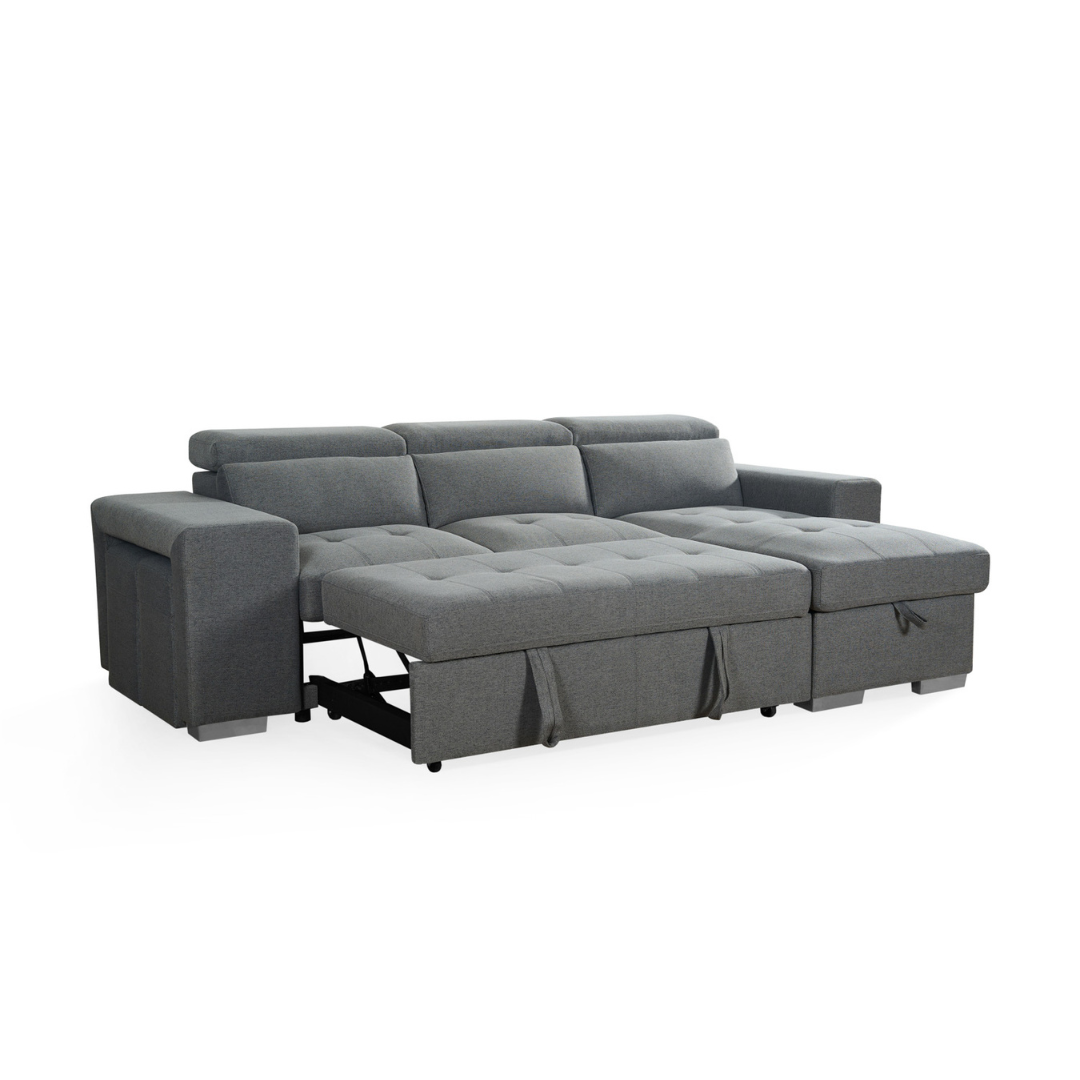 Artemis Universal Corner Sofabed in Grey with Storage & Adjustable Headrests