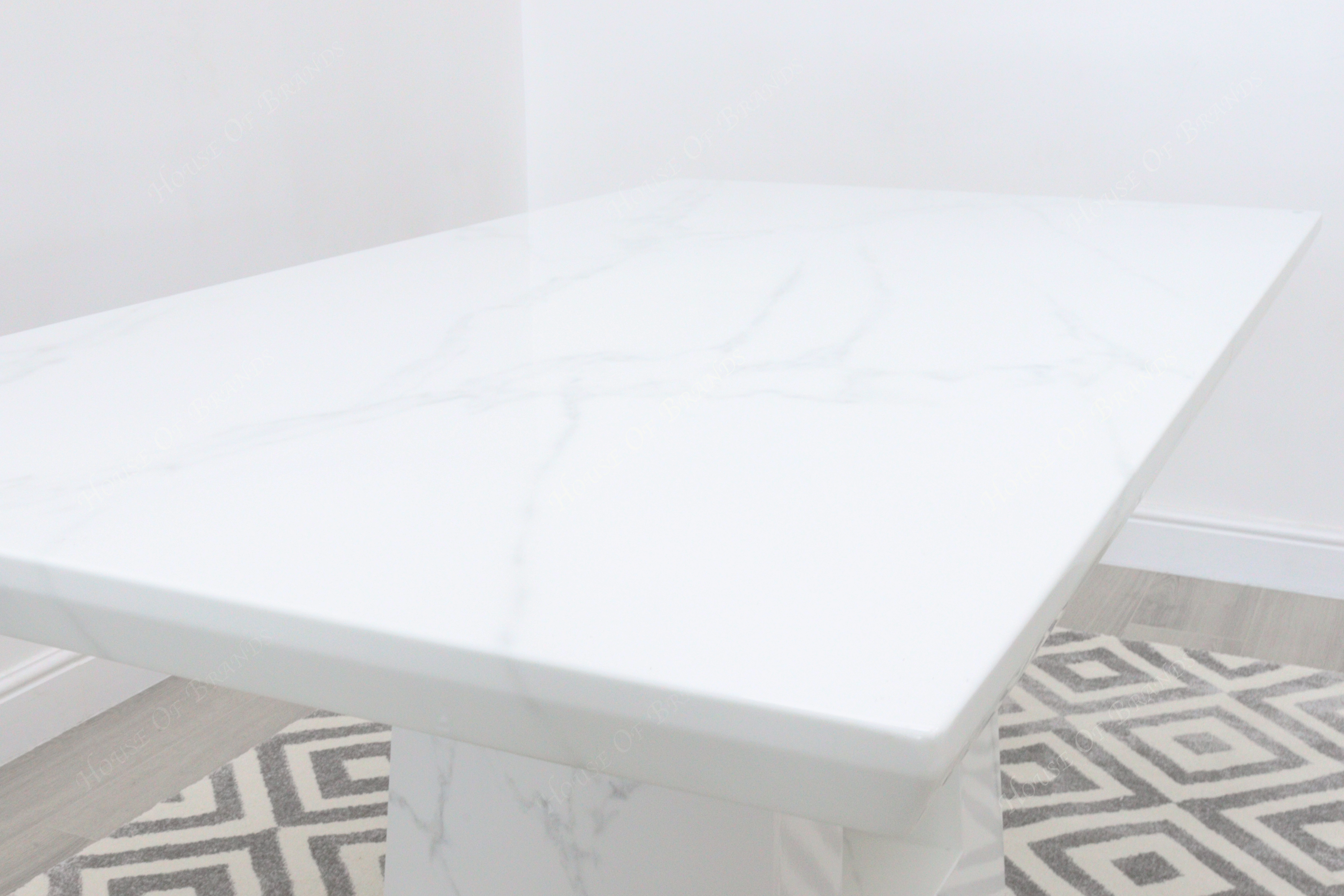 Rio White Marble Dining Table with 4 Valentino Velvet Knockerback Dining Chairs and Valenica Velvet Knocker Bench