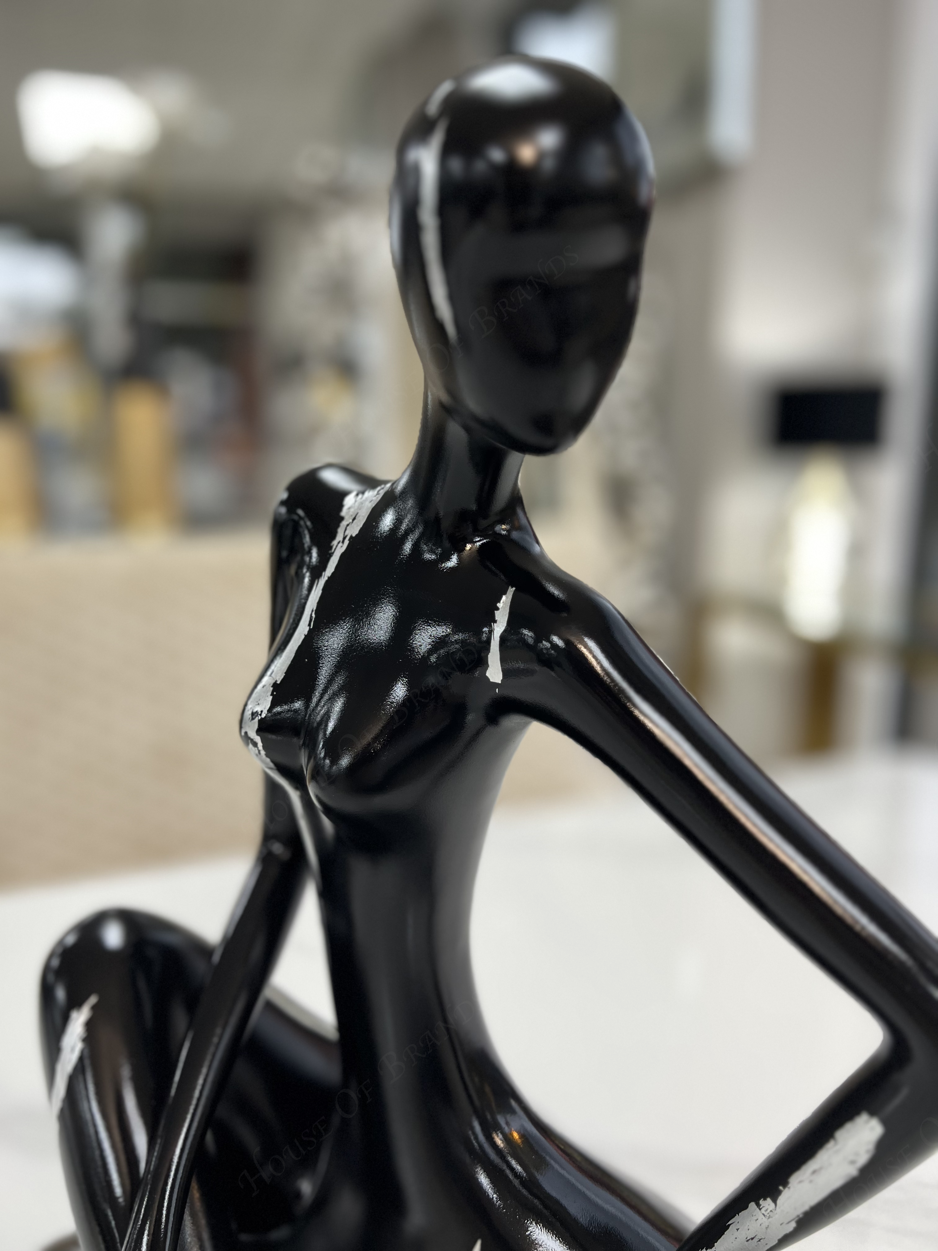 Bespoke Black and Silver Ceramic Sitting Lady