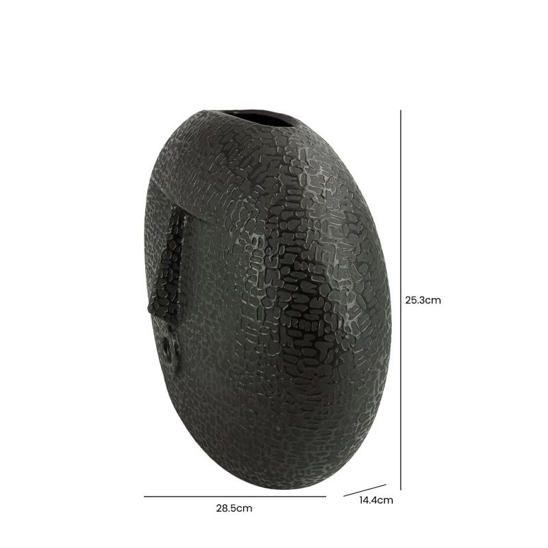 25.3cm Black Textured Round Face Ceramic Vase
