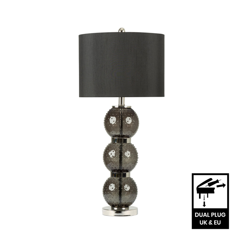 71cm Clear Black Glass Table Lamp with Black Faux Silk Shade