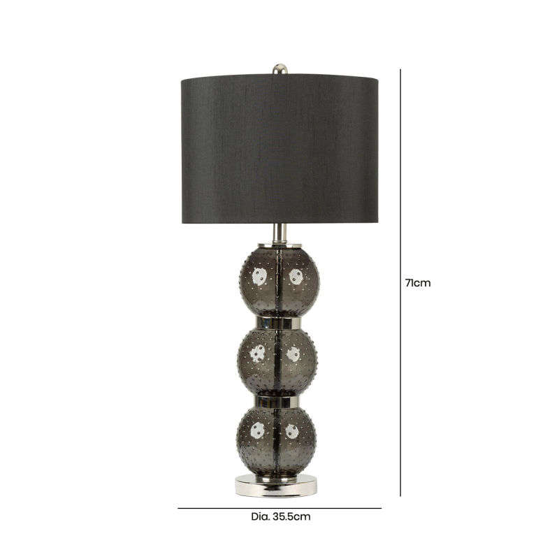 71cm Clear Black Glass Table Lamp with Black Faux Silk Shade