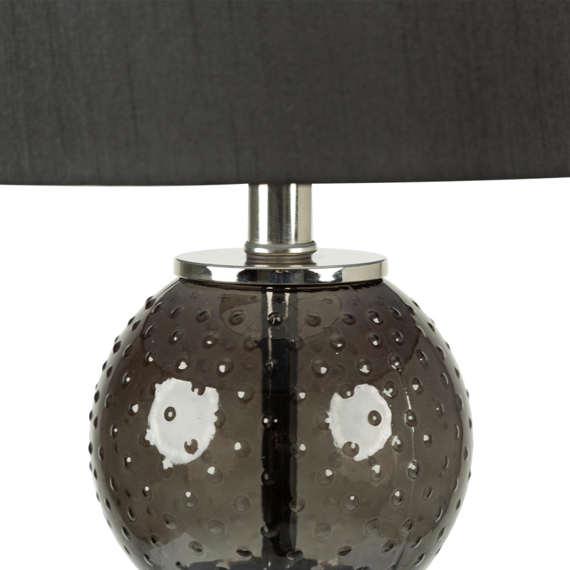 71cm Clear Black Glass Table Lamp with Black Faux Silk Shade