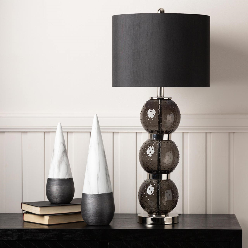 71cm Clear Black Glass Table Lamp with Black Faux Silk Shade