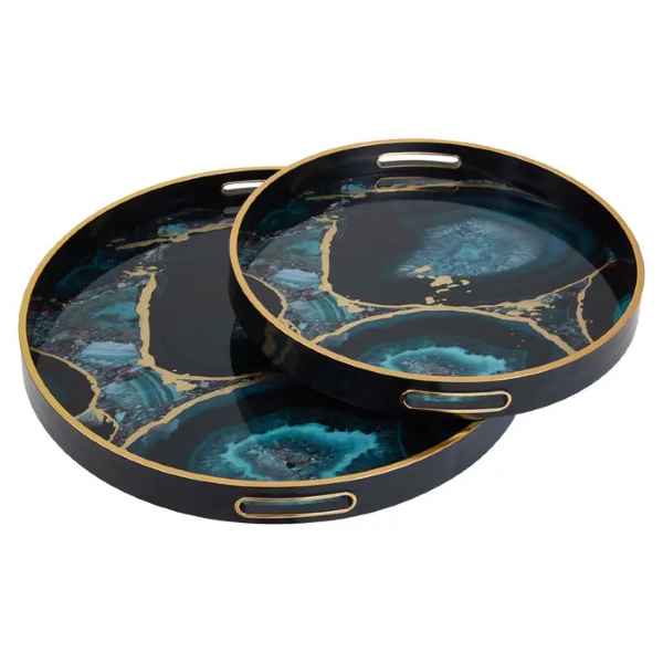 CELINA SET OF TWO ROUND AGATE TRAYS