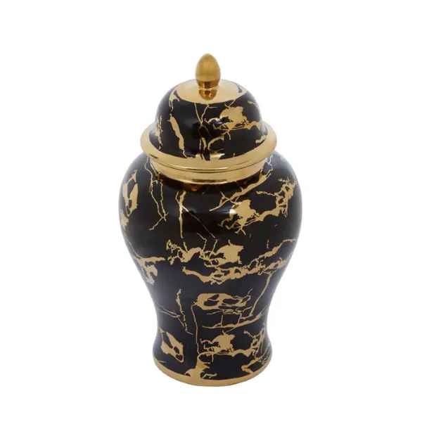 MARMO LARGE MARBLE EFFECT BLACK AND GOLD CERAMIC JAR