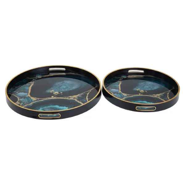 CELINA SET OF TWO ROUND AGATE TRAYS