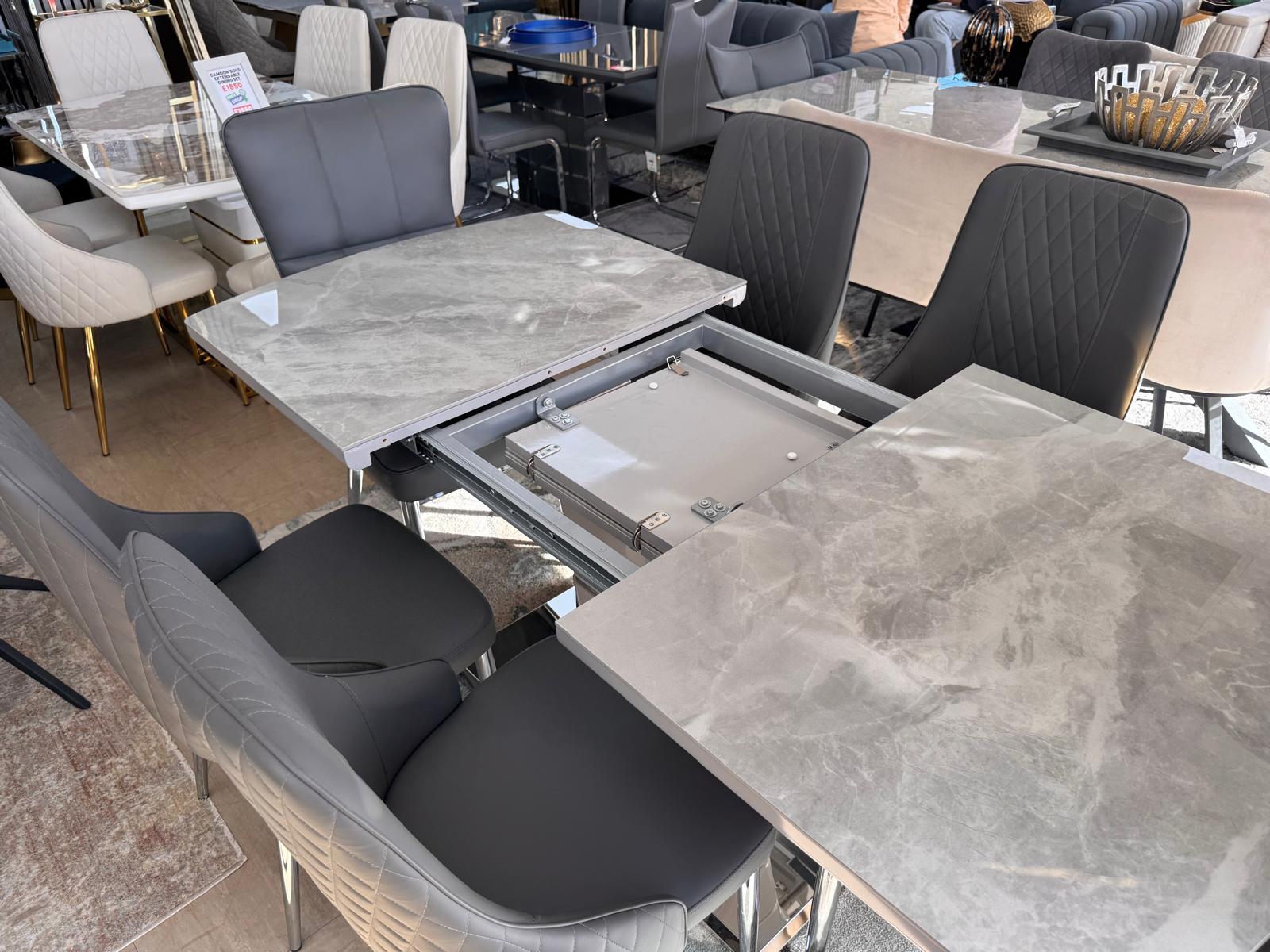Camden Extendable 140cm–180cm Dining Table with 6 Lambo or Grace Chairs