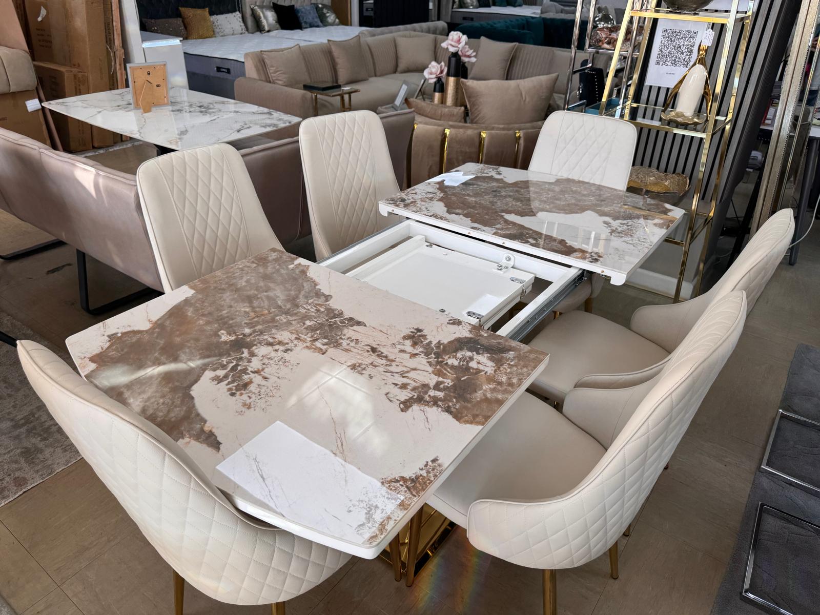 Camden Extendable 140cm–180cm Dining Table with 6 Lambo or Grace Chairs