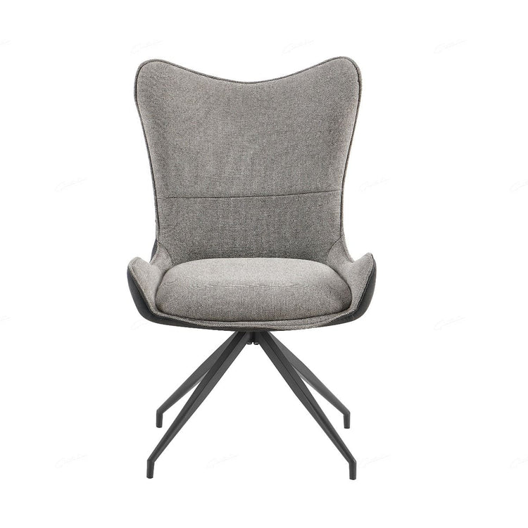 Cayman Grey Contrasting Fabric Swivel Dining Chairs With Black Metal Legs