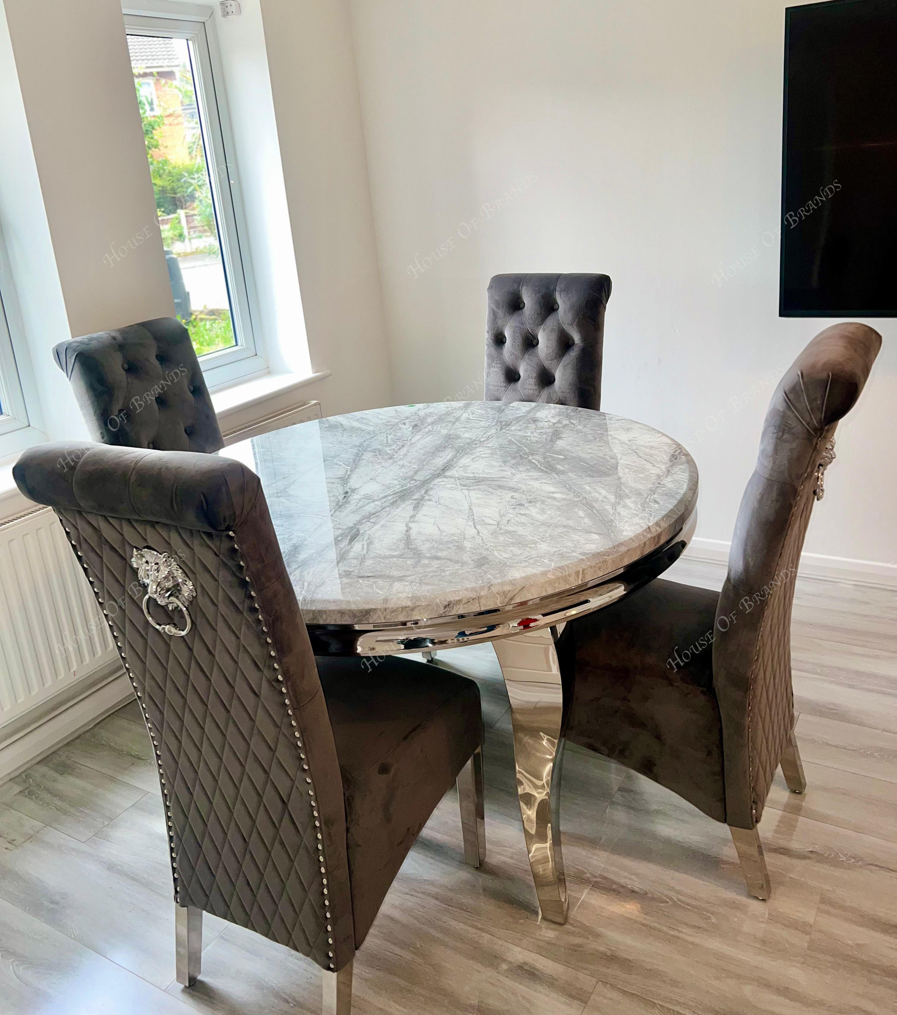 130cm Round Louis Marble Dining Table with 4 Emma Chairs