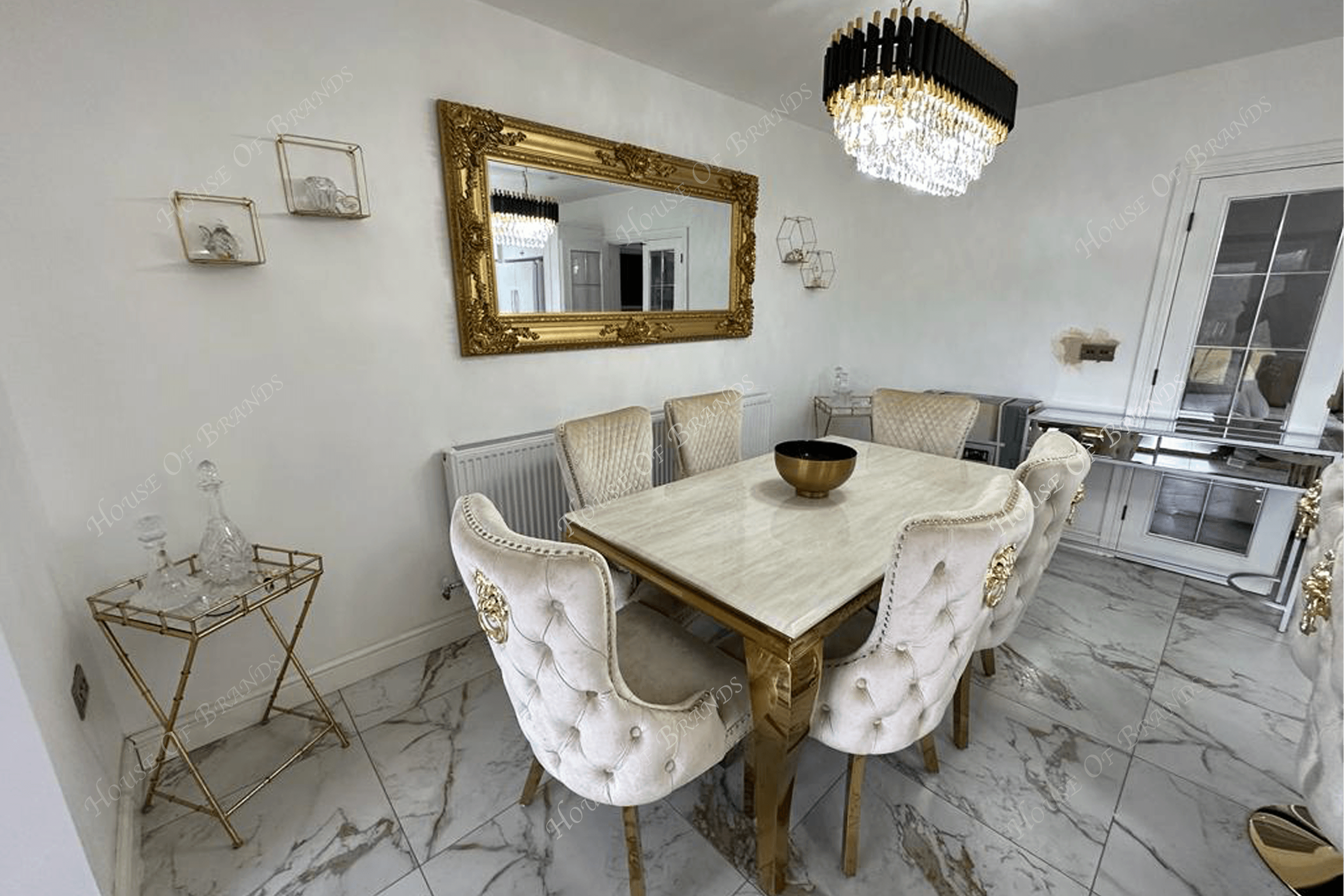 Gold Rome Dining Table & Cream Vienna Lion Chairs - House Of Brands