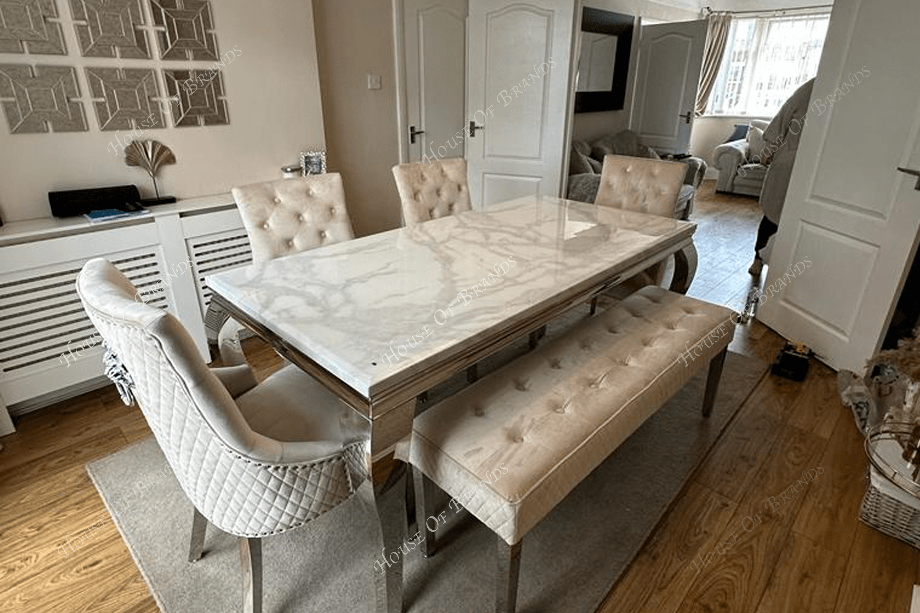 1.8m Rome Table & 4 Madrid Chairs And A Madrid Bench - House Of Brands